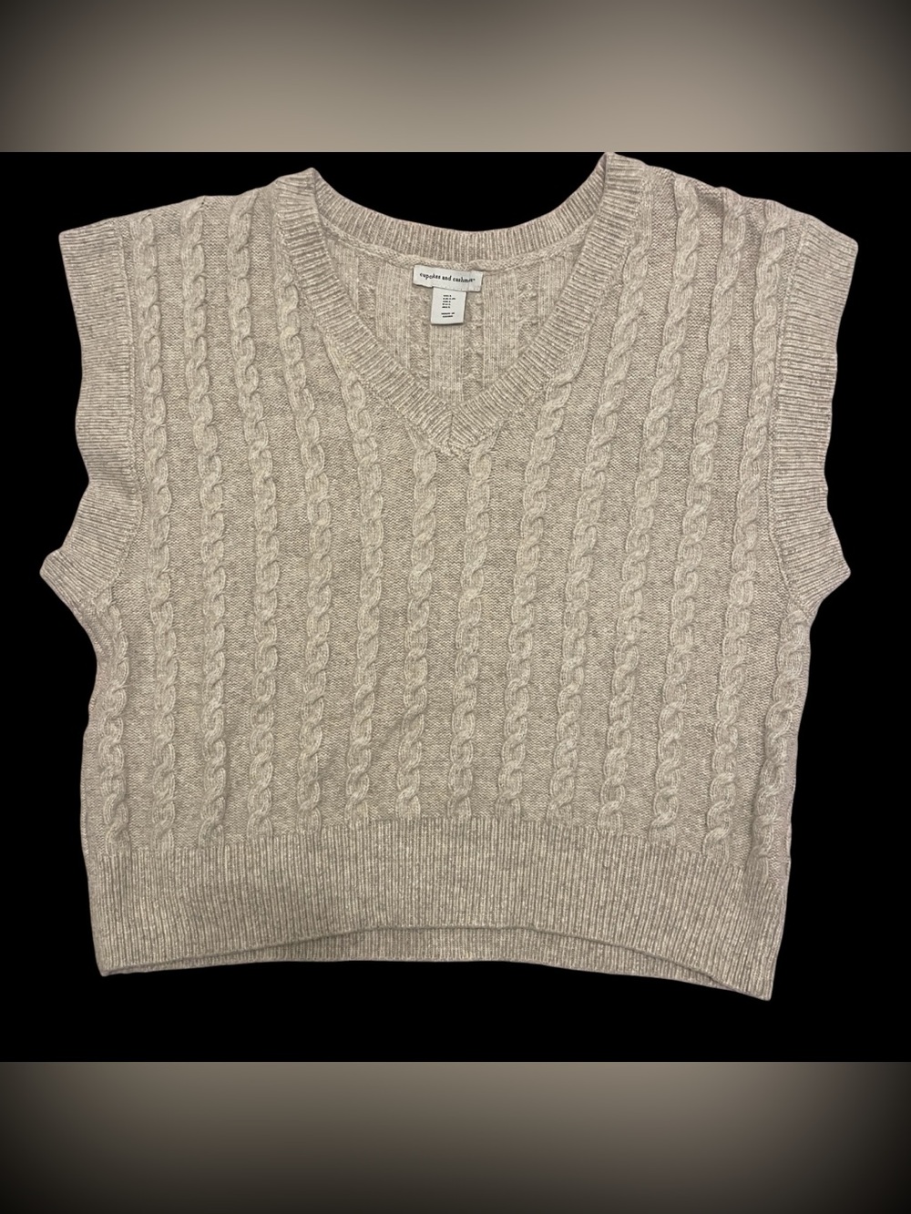 Cupcakes and Cashmere Cable Knit V-Neck Sweater Vest - Light Beige